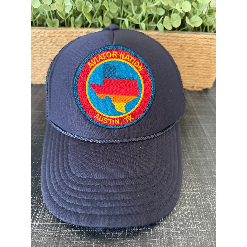Aviator Nation Austin Texas Trucker Hat Navy Blue Rainbow Patch Snapback Cap